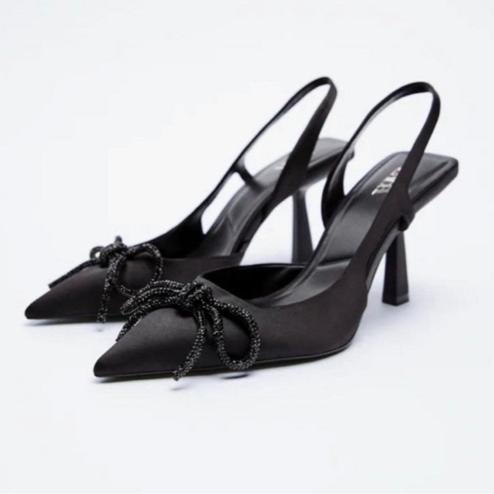 ZARA EMBELLISHED BOW SLINGBACK HEEL